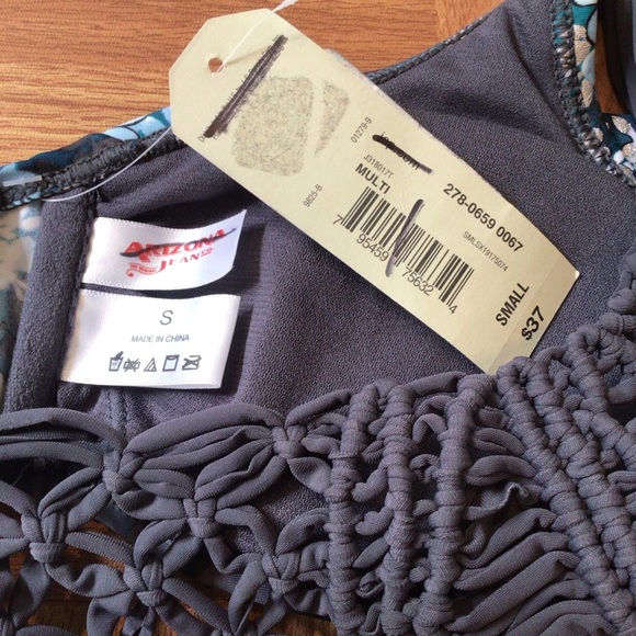 Arizona Jean Co Blue Floral Flounce Bikini Top - Picture 7 of 10